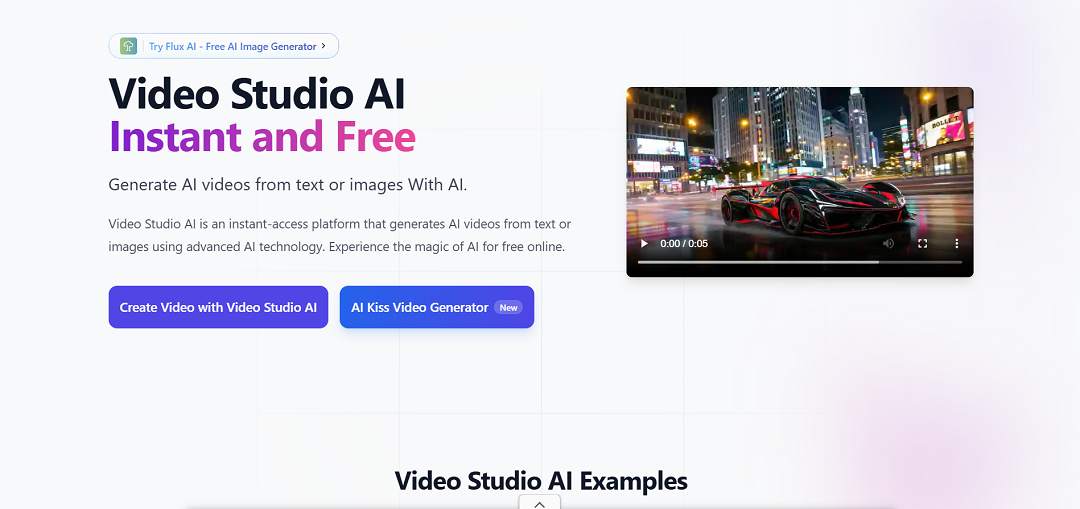 Video Studio AI is a cutting-edge online platform that harnesses the power of artificial intelligence to transform static images or text prompts into dynamic, lifelike videos. 