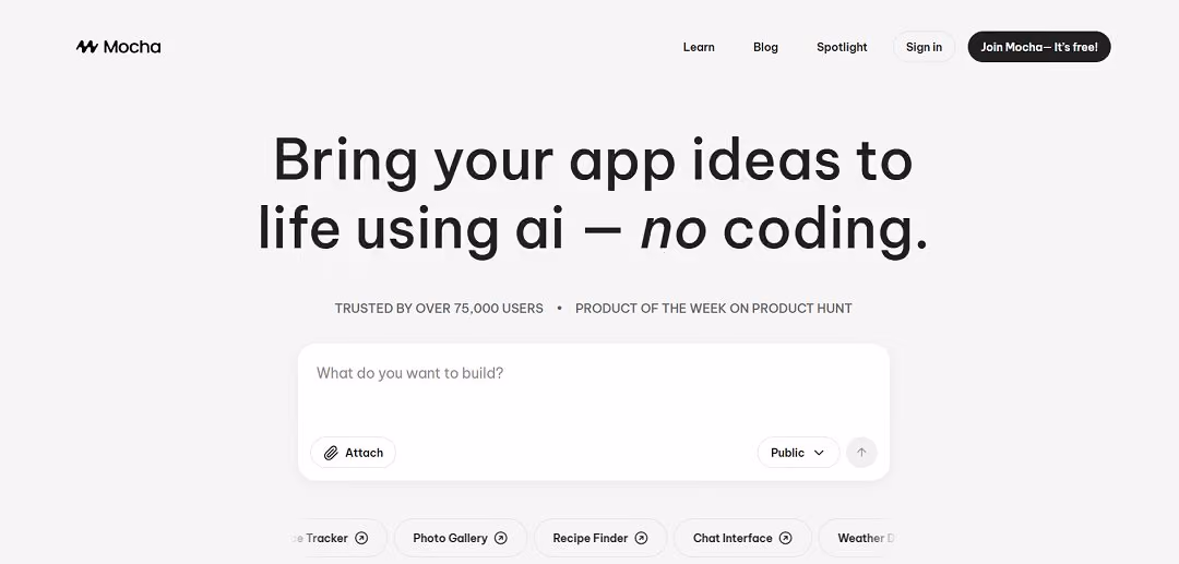Mocha AI is an innovative, no-code app builder designed to empower entrepreneurs, creators, and businesses to bring their ideas to life without any prior coding knowledge.