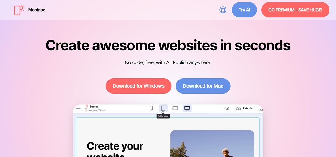 Mobirise is a free website builder designed for individuals and businesses who want to create professional websites without needing to code.