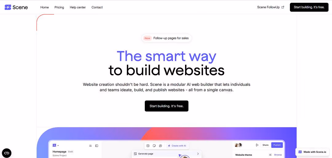 Scene.io is an AI-powered website builder that positions itself as “the smart way to build websites.” It allows individuals, startups, agencies, and teams to ideate, design, and publish professional sites quickly without heavy technical expertise.