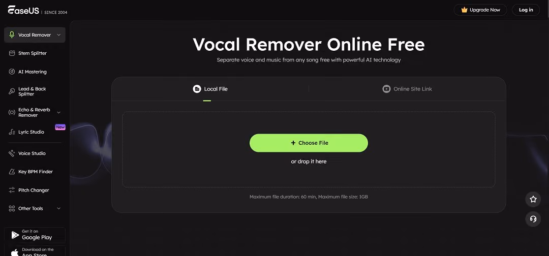 EaseUS Vocal Remover is an AI-powered online tool designed to separate vocals and instrumentals from both audio and video files with ease.
