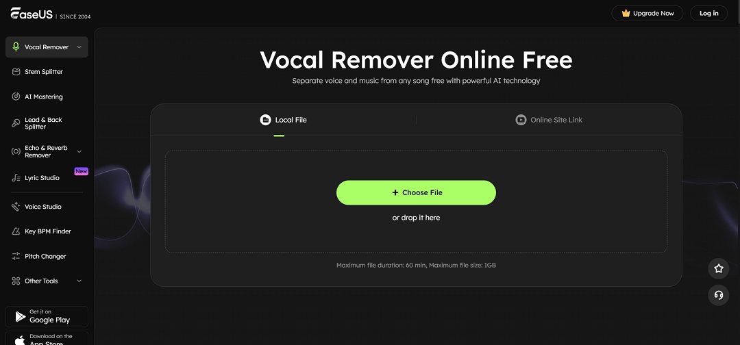 EaseUS Vocal Remover is an AI-powered online tool designed to separate vocals and instrumentals from both audio and video files with ease.