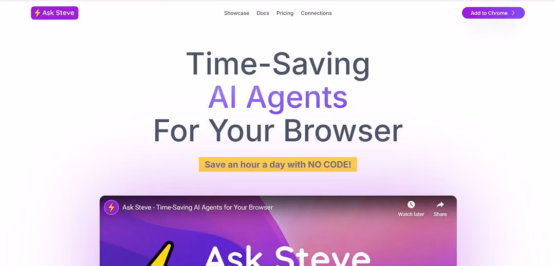 Ask Steve is an innovative browser-based productivity tool designed to bring AI directly into your everyday web experience, helping users automate tasks, extract information, and interact with online content more efficiently without requiring any coding skills.