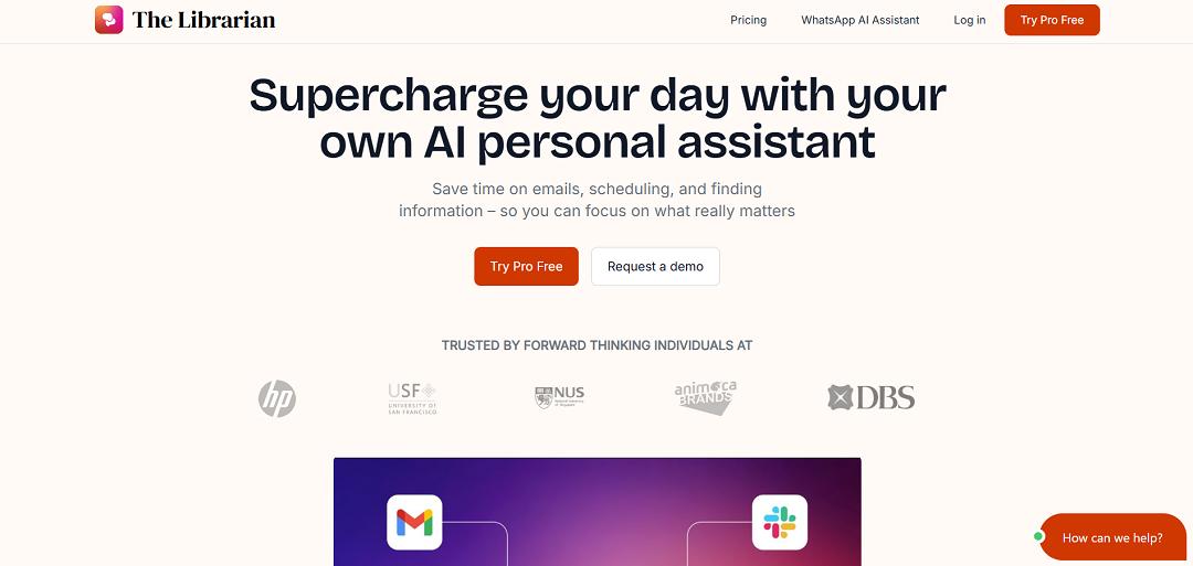 The Librarian is an AI-powered personal assistant designed to significantly enhance productivity by streamlining a wide range of daily tasks.