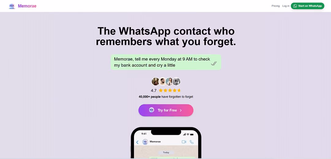 Memorae is an innovative AI-powered reminder and task management assistant that operates directly within WhatsApp, offering a seamless way to organize daily tasks without switching between multiple apps.