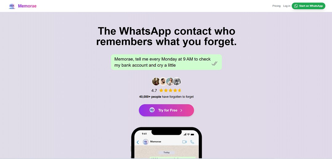 Memorae is an innovative AI-powered reminder and task management assistant that operates directly within WhatsApp, offering a seamless way to organize daily tasks without switching between multiple apps.