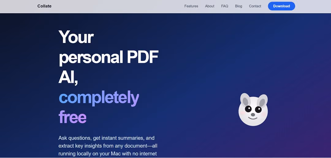 Collate is a macOS-based AI tool designed to help users interact with PDFs in a highly intuitive and private way.