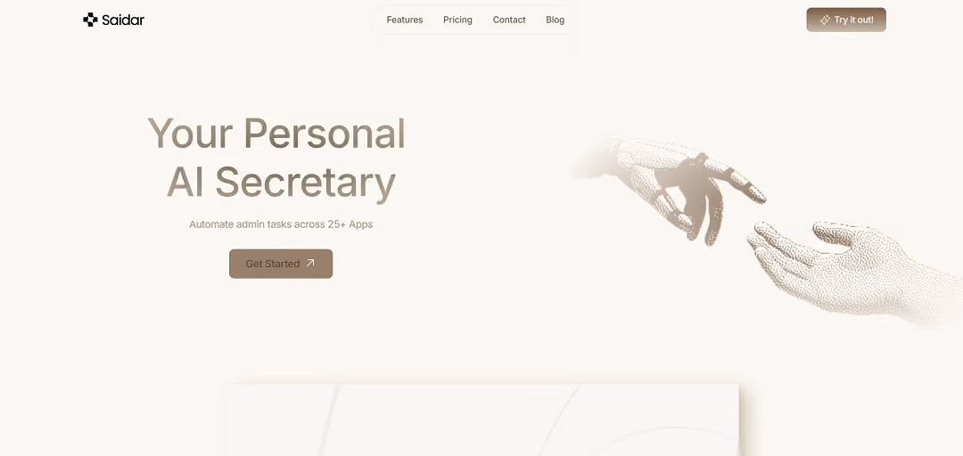 Saidar AI is an advanced AI-powered personal assistant designed to streamline and automate administrative tasks across more than 25 popular applications, including Gmail, Notion, Google Calendar, Slack, and Google Docs.