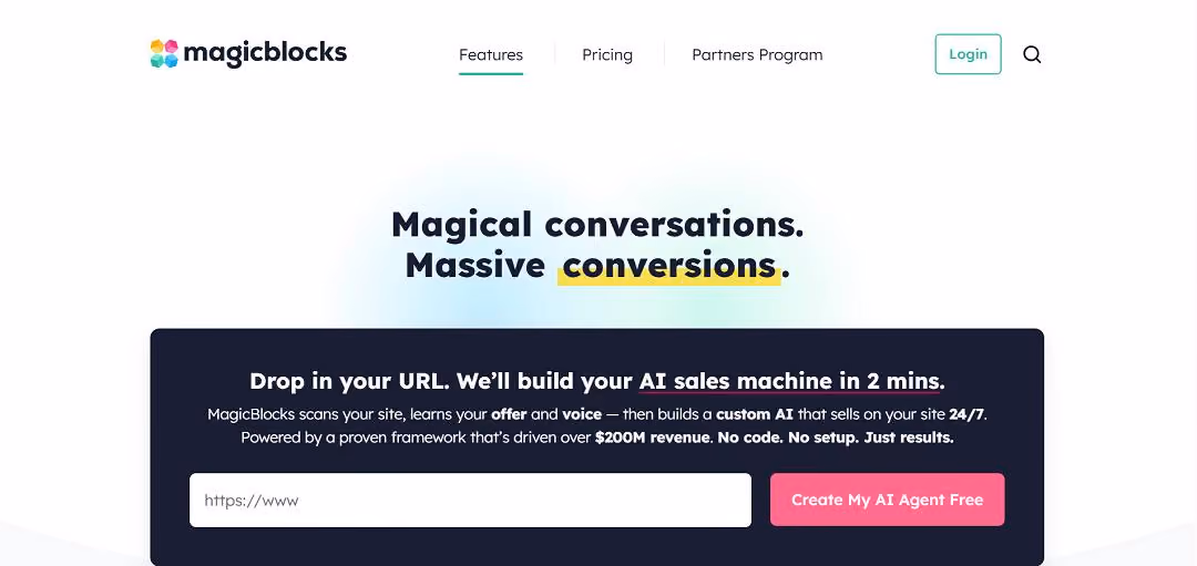 MagicBlocks is an AI-powered conversational sales platform designed to help businesses convert website visitors into qualified leads through intelligent, human-like chat interactions.