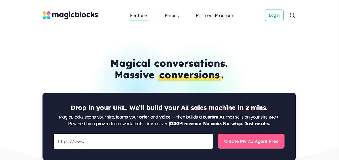MagicBlocks is an AI-powered conversational sales platform designed to help businesses convert website visitors into qualified leads through intelligent, human-like chat interactions.