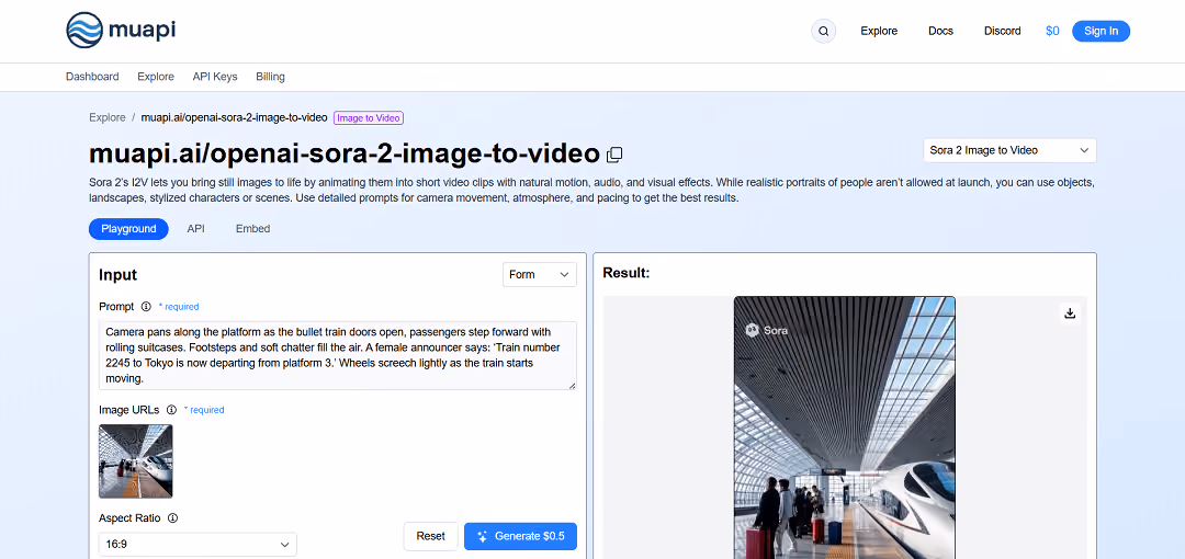 The OpenAI Sora 2 Image-to-Video feature on MuAPI AI enables users to transform static images into dynamic video content, offering a powerful tool for creators seeking to animate still visuals. 