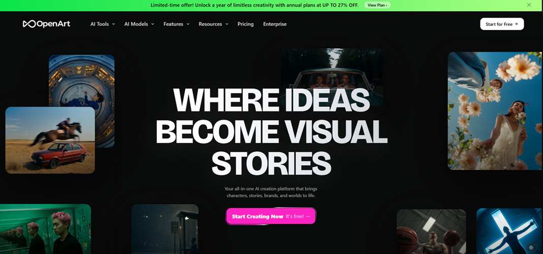 OpenArt is an AI creative platform built for people who want to generate, edit, and transform visual content without having to work directly with AI APIs or manage complicated technical setups.