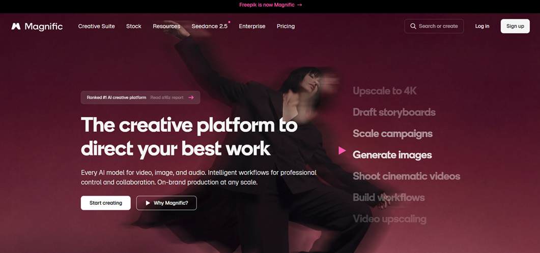 Magnific AI is a visual creation and enhancement platform best known for taking existing images and pushing their quality, detail, and resolution much further with AI. 