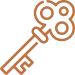 Orange key icon with a circular handle and three teeth.