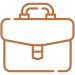 Simple brown outline icon of a briefcase with a handle and latch.