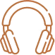 Icon of over-ear headphones with a connected microphone, outlined in brown.