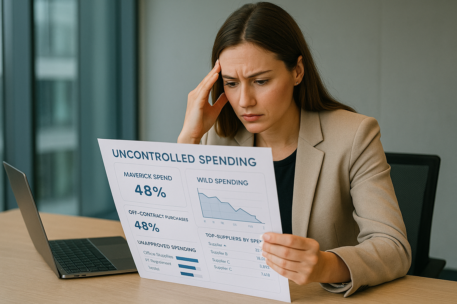 Professionnelle achats évaluant les dépenses liées aux achats sauvages