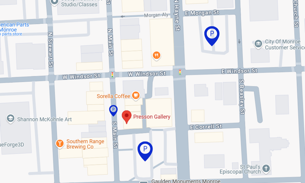Parking lots near Presson Gallery in Downtown Monroe, North Carolina