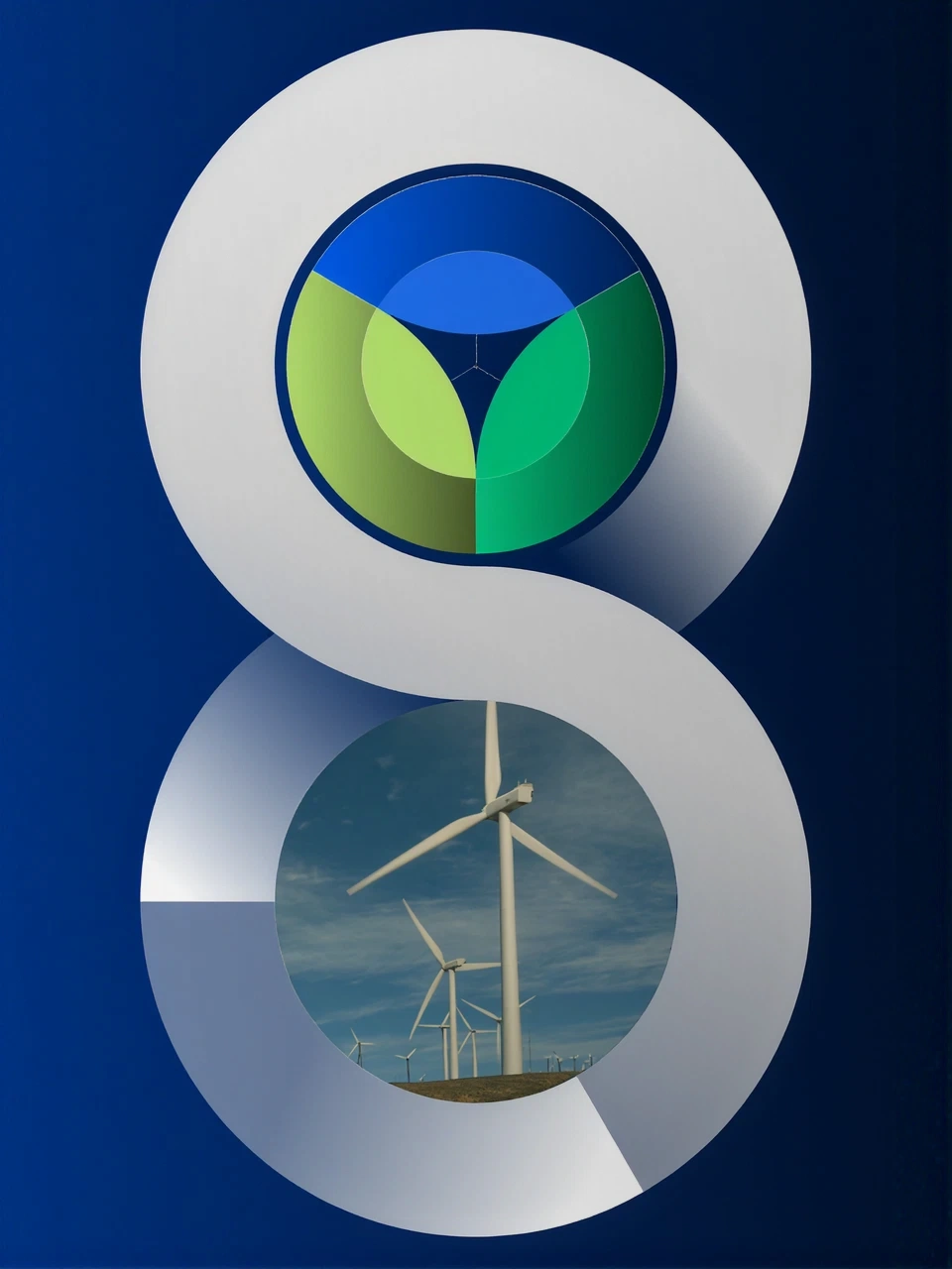 Renewable energy branding: wind turbines, eco circular logo