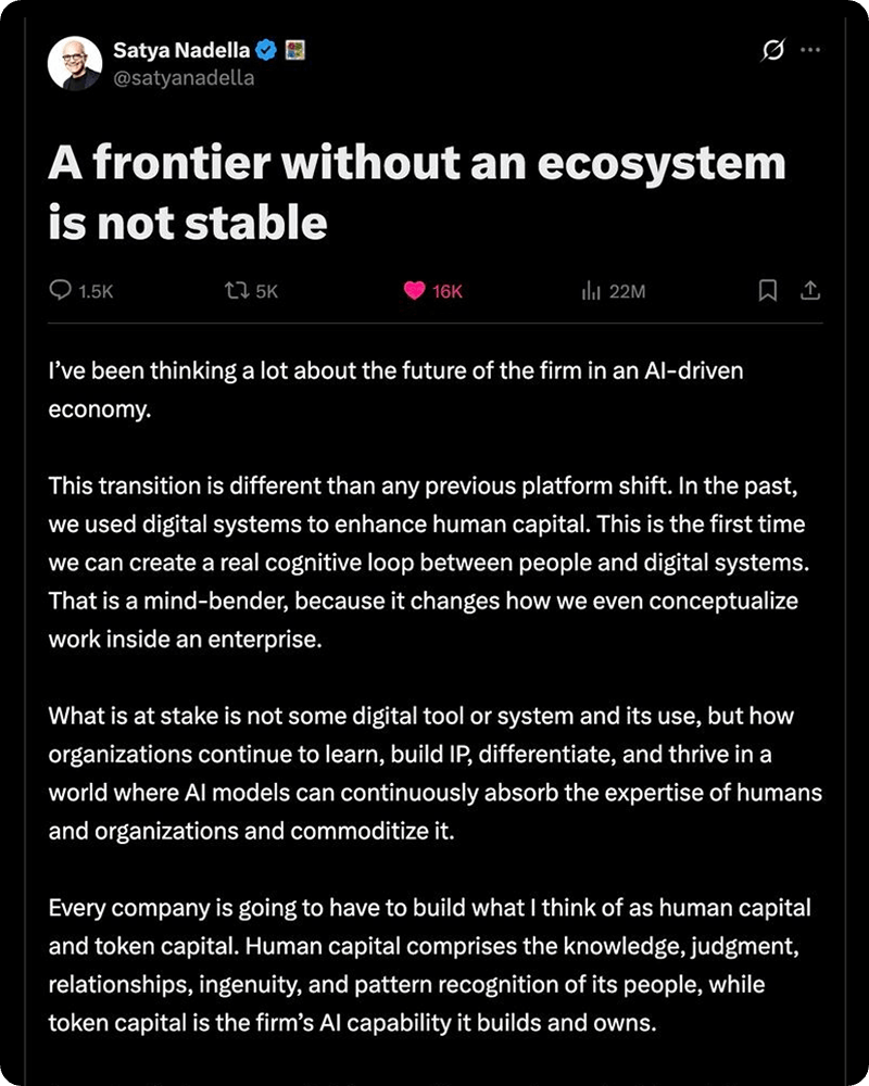 Satya Nadella's tweet about A frontier without an ecosystem is not stable
