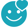 Smiling blue face with a heart shape near its forehead.