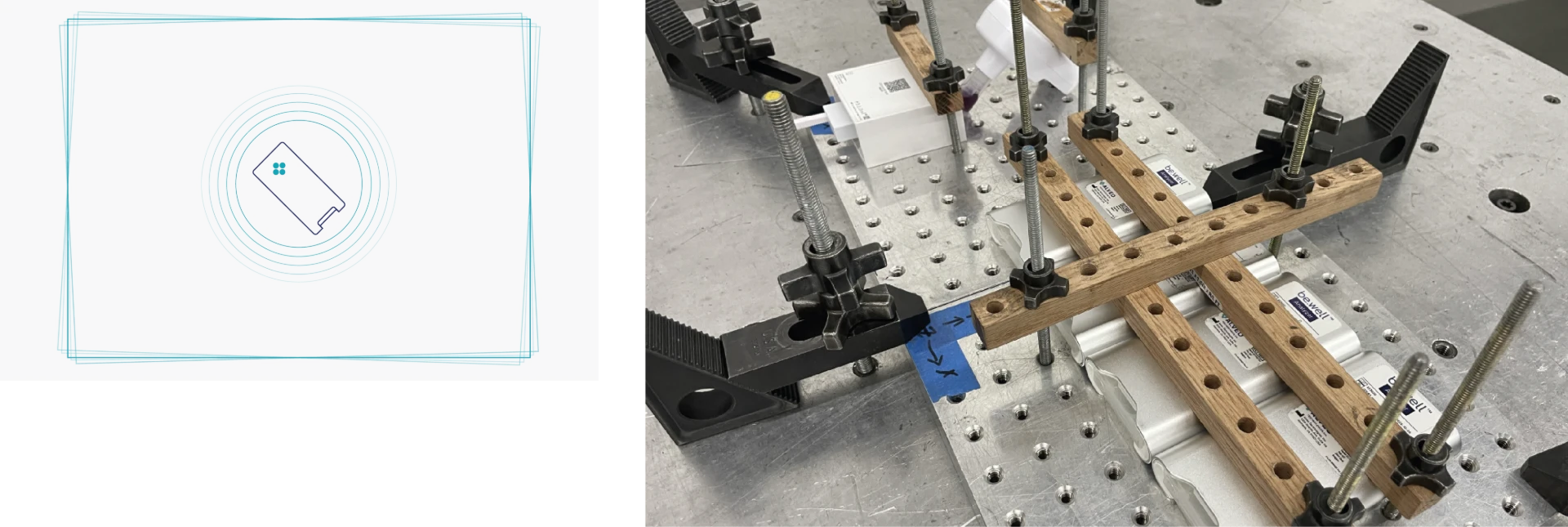 Motion and vibration test setup, with the Analyzer on a vibration test rig