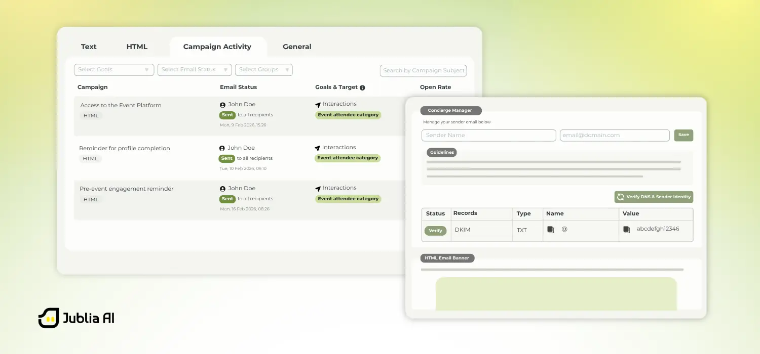 A mockup of Jublia AI's Email Engagement Campaign tool user interface