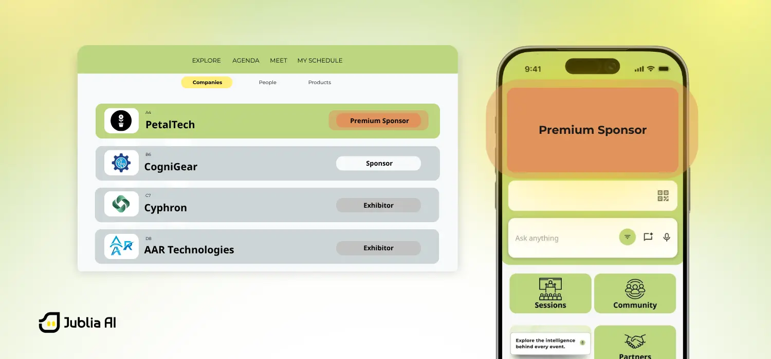 A mockup of sponsor placements in Jublia AI user event interface