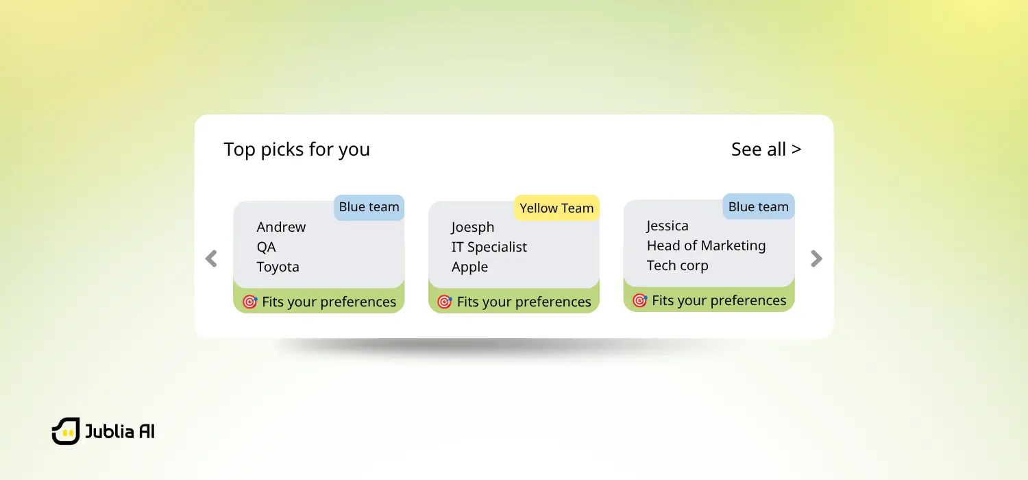 The deeper recommendation capability of Jublia AI platform in showing relevant people