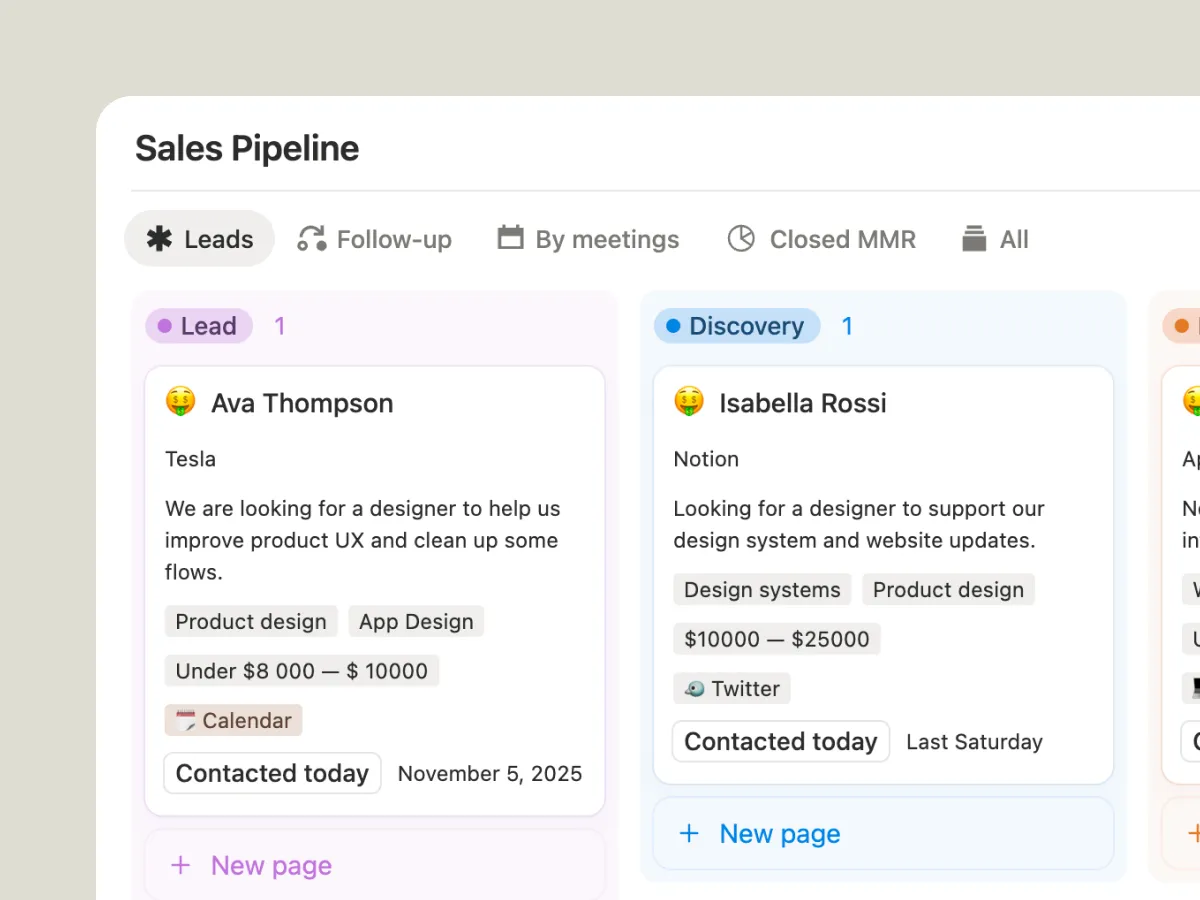 notion crm OS dashboard