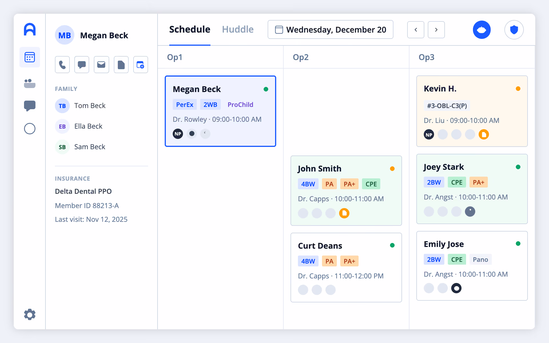 Image showing Archy's dental schedule with color coding showing confirmed appointments