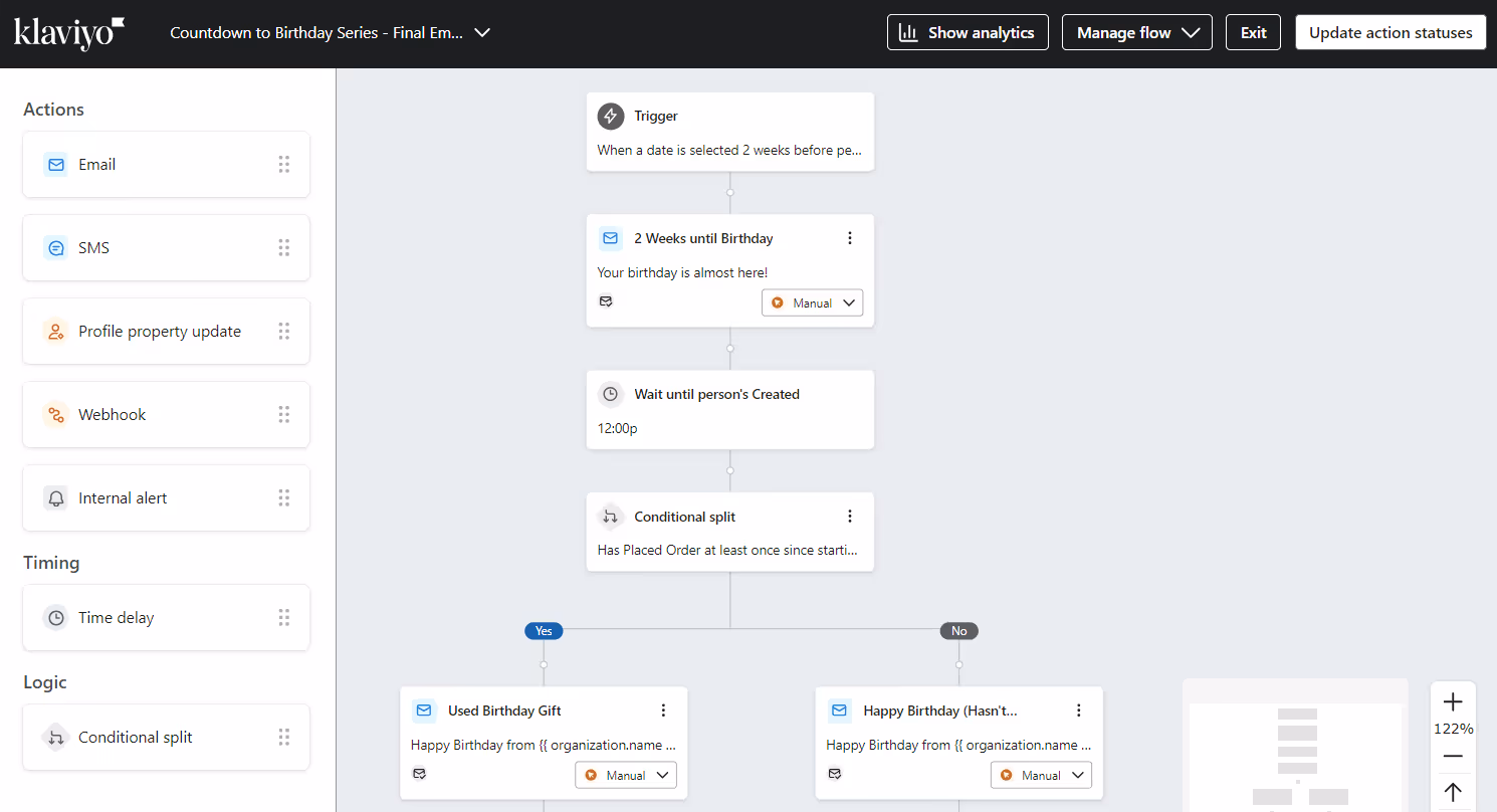 Klaviyo’s marketing automation editor.
