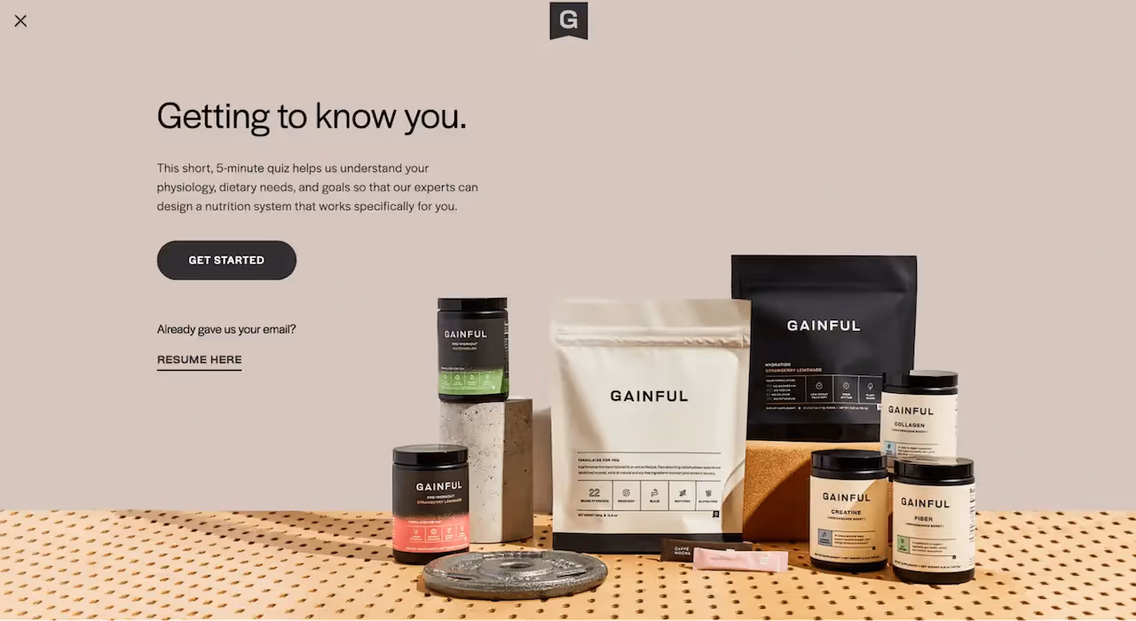 A survey-based email opt-in form from Gainful to build segmented e-commerce email lists. 