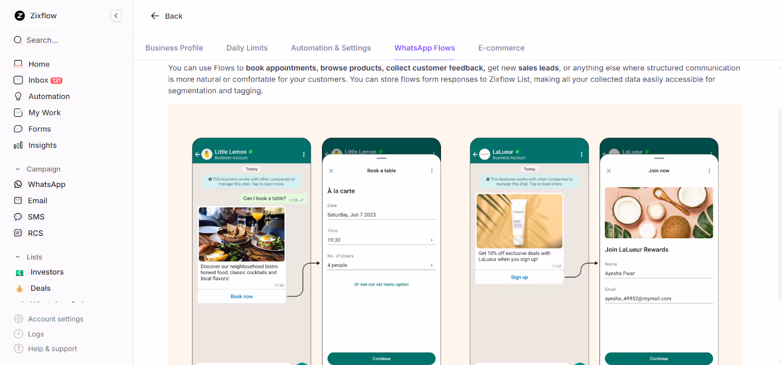 Zixflow allows you to set up WhatsApp Flows to compel recipients to take action.