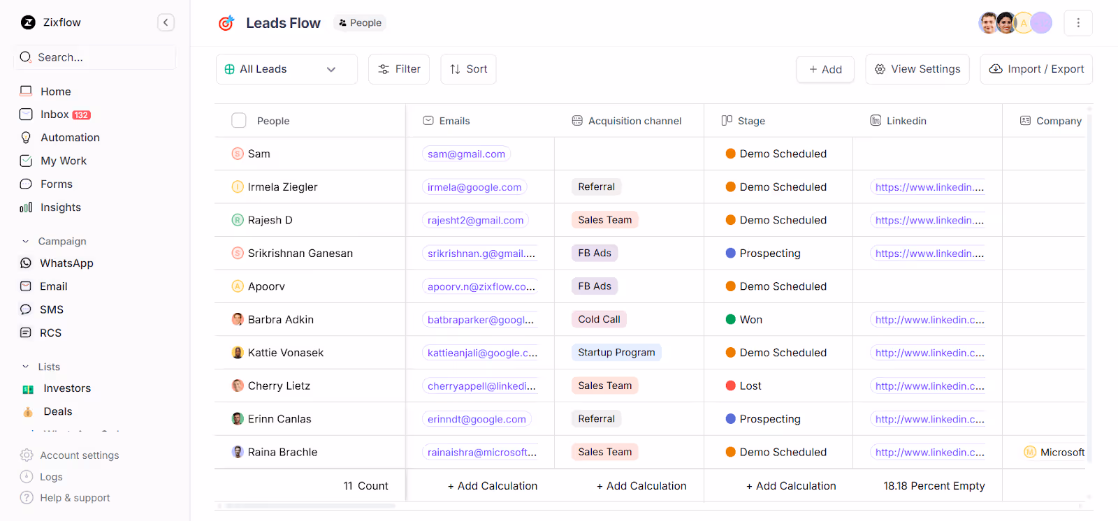 The native CRM of Zixflow.