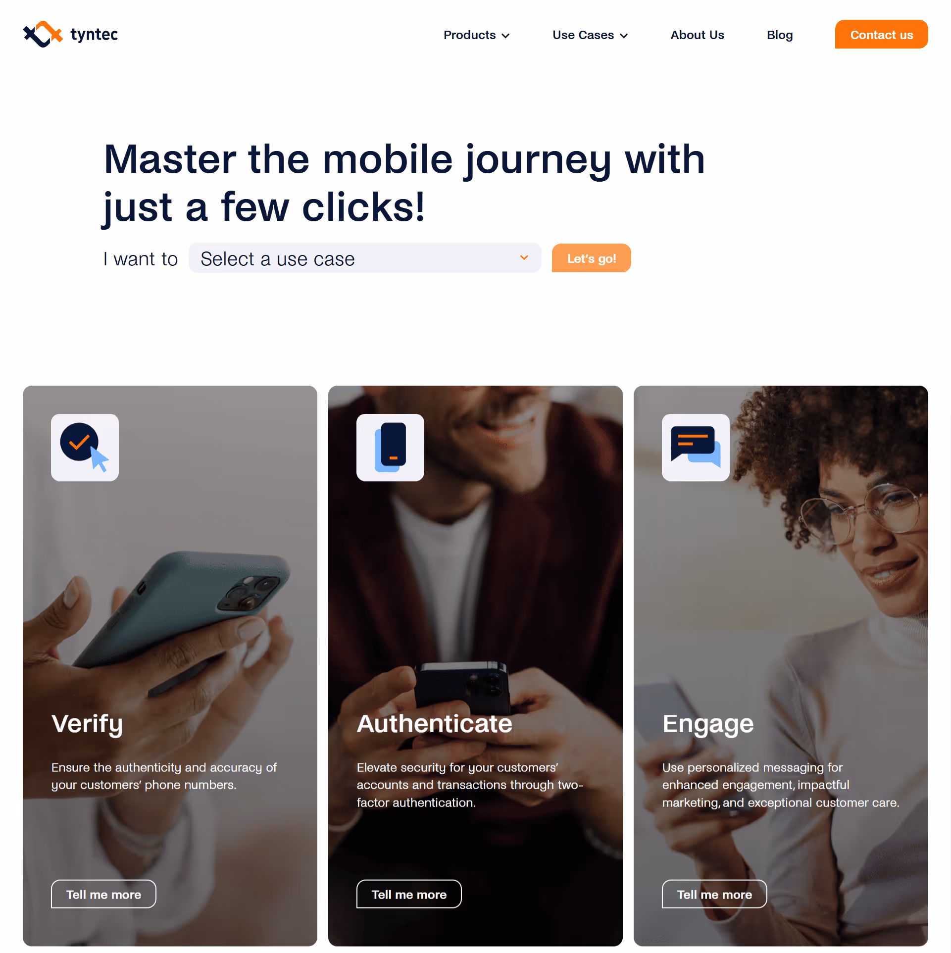 Homepage of Tyntec, a WhatsApp Business API provider.