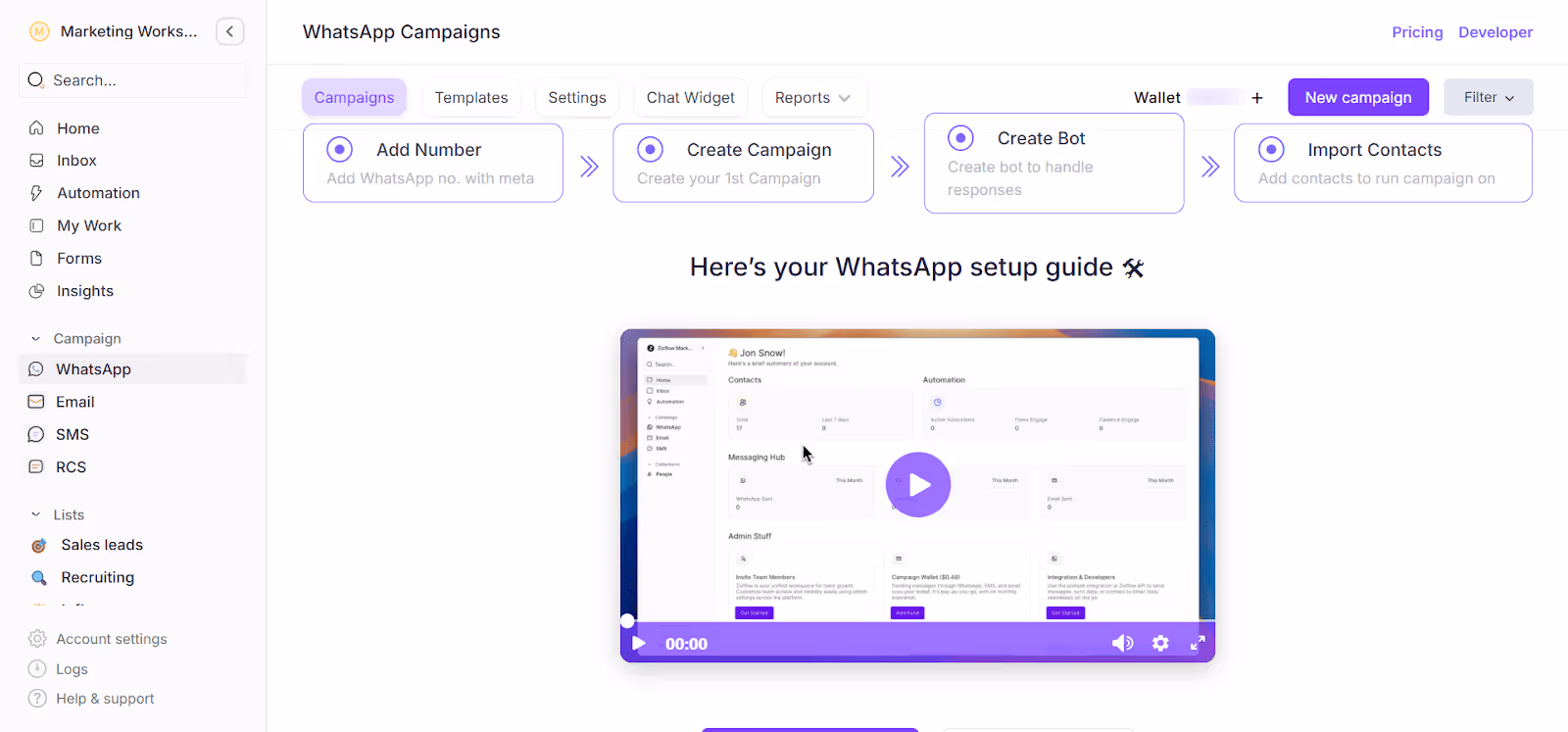 Zixflow's straightforward WhatsApp marketing editor provides you step-by-step instructions. 