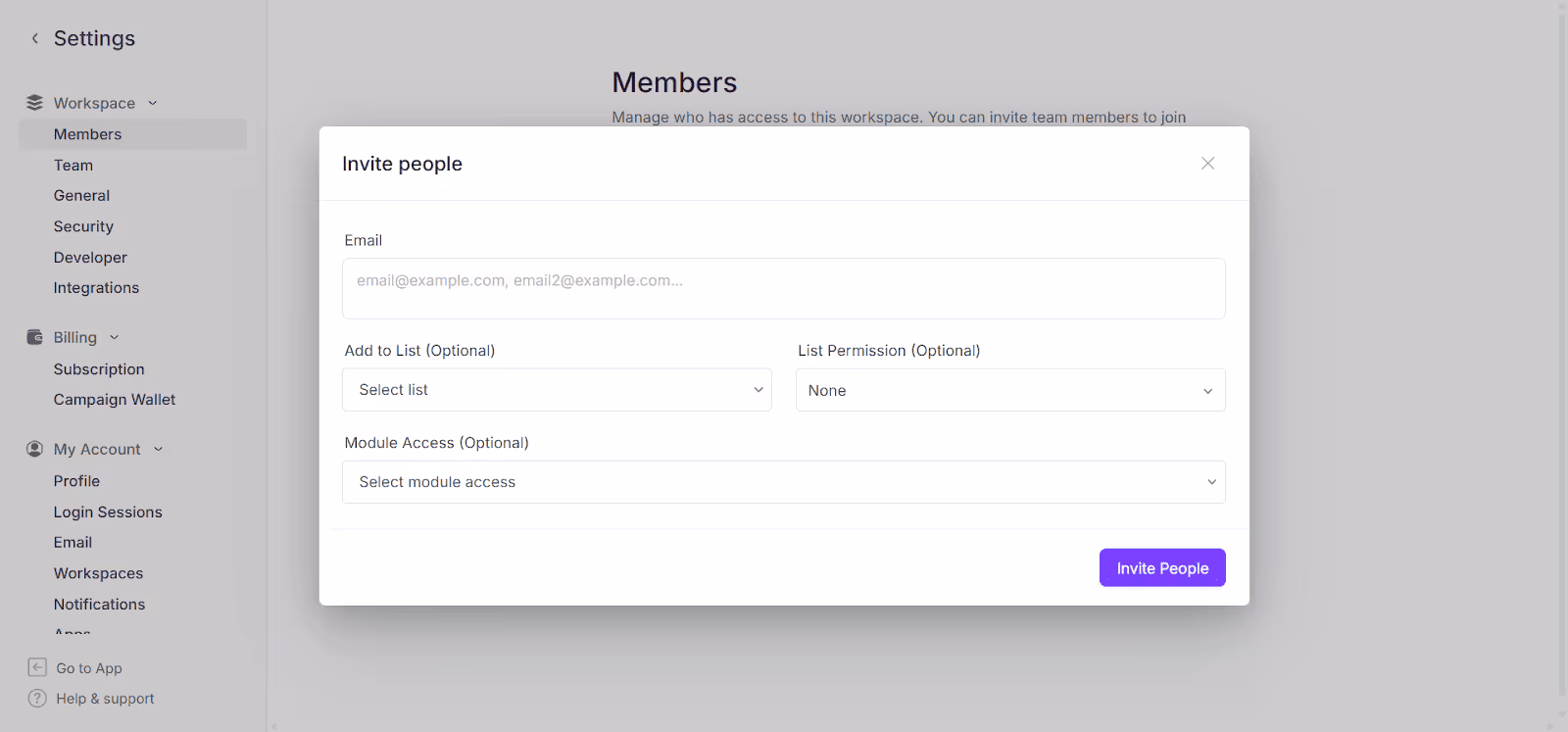 The invite users option in Zixflow to add your team members to the platform.
