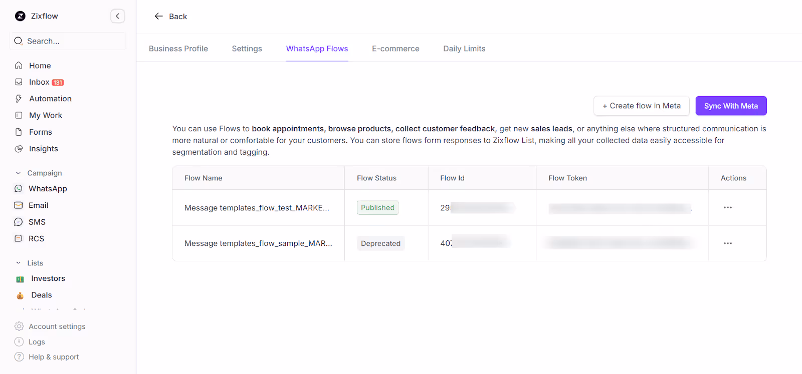 Zixflow allows you to manage your WhatsApp Flows directly from the platform.