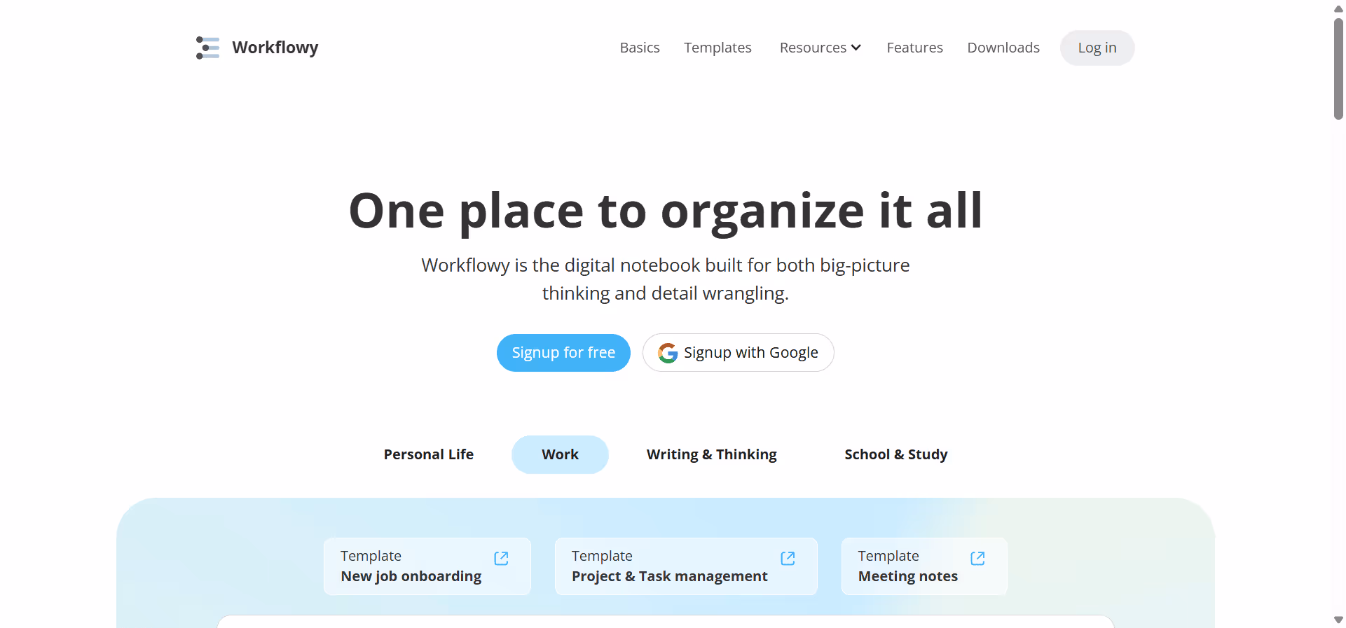 Workflowy, a simple and powerful Notion alternative.