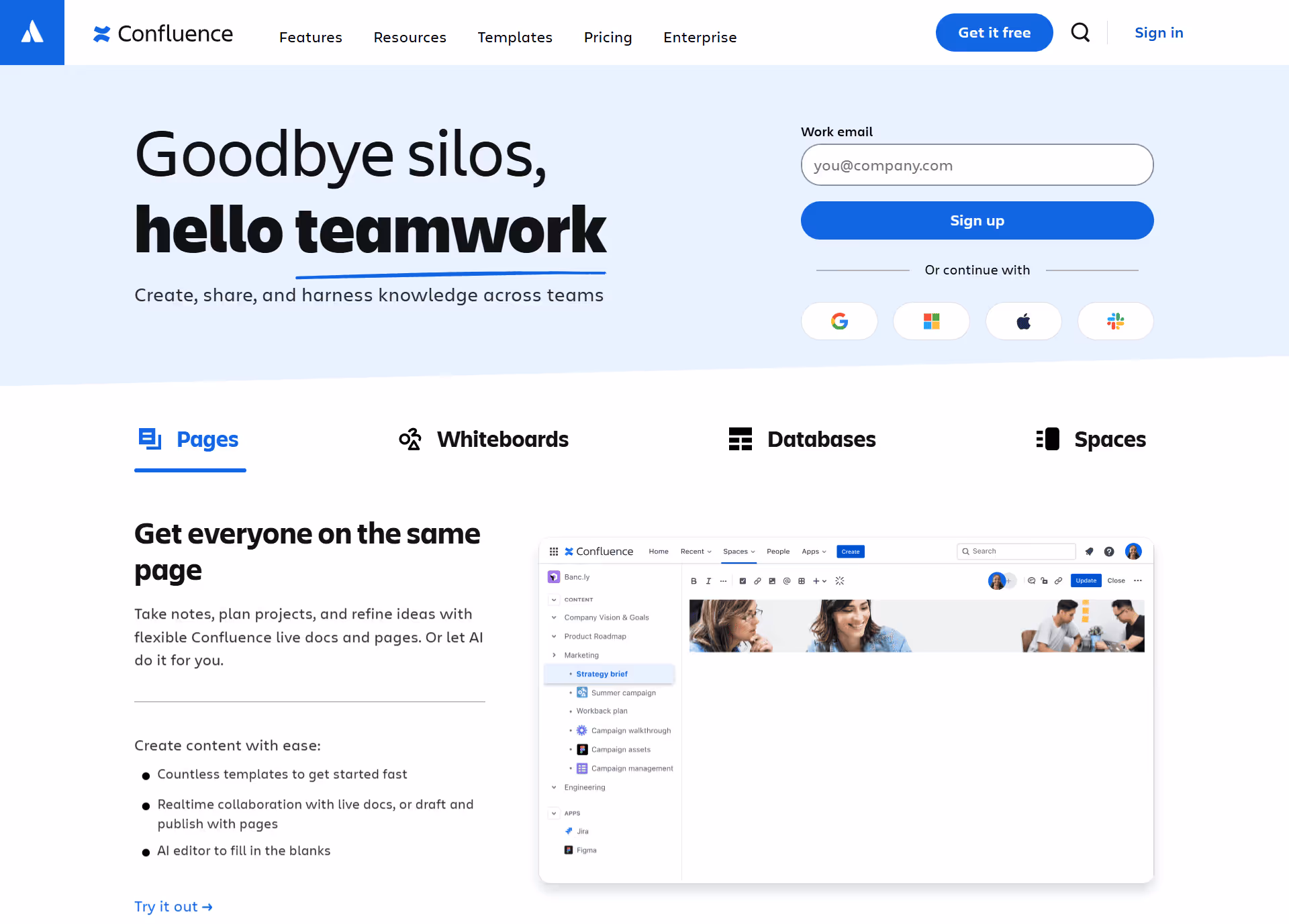 Confluence, a great Notion alternative built for scaling teams.