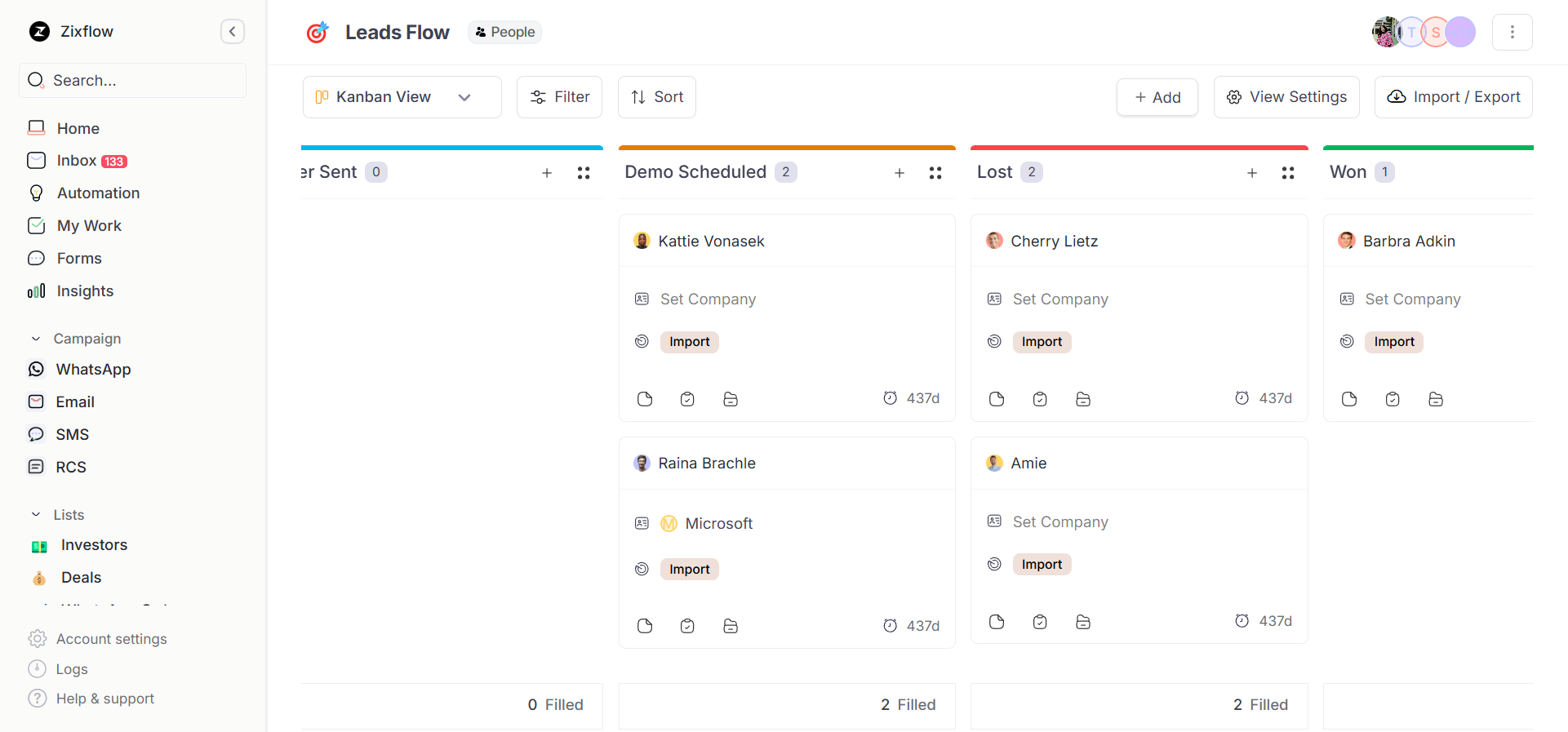 Kanban view in Zixflow allows you to create customer journeys for your e-commerce store.