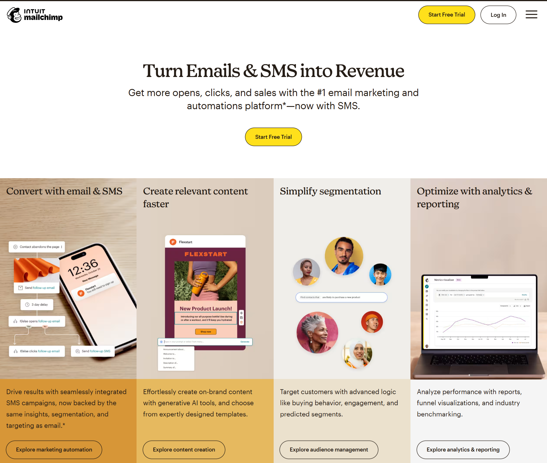 Homepage of Mailchimp, a renowned email marketing tool.