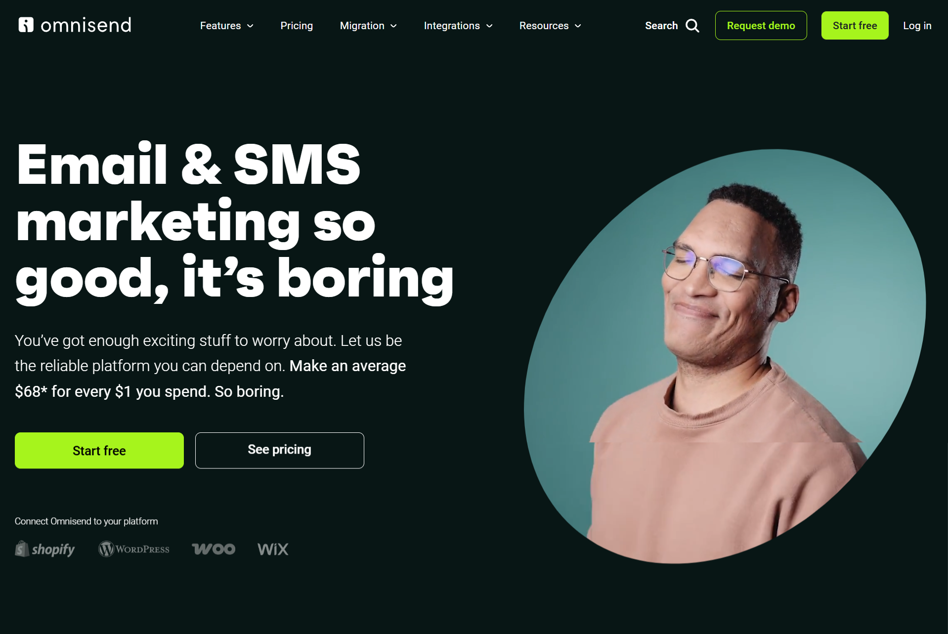 Homepage of Omnisend, a multichannel e-commerce marketing tool.