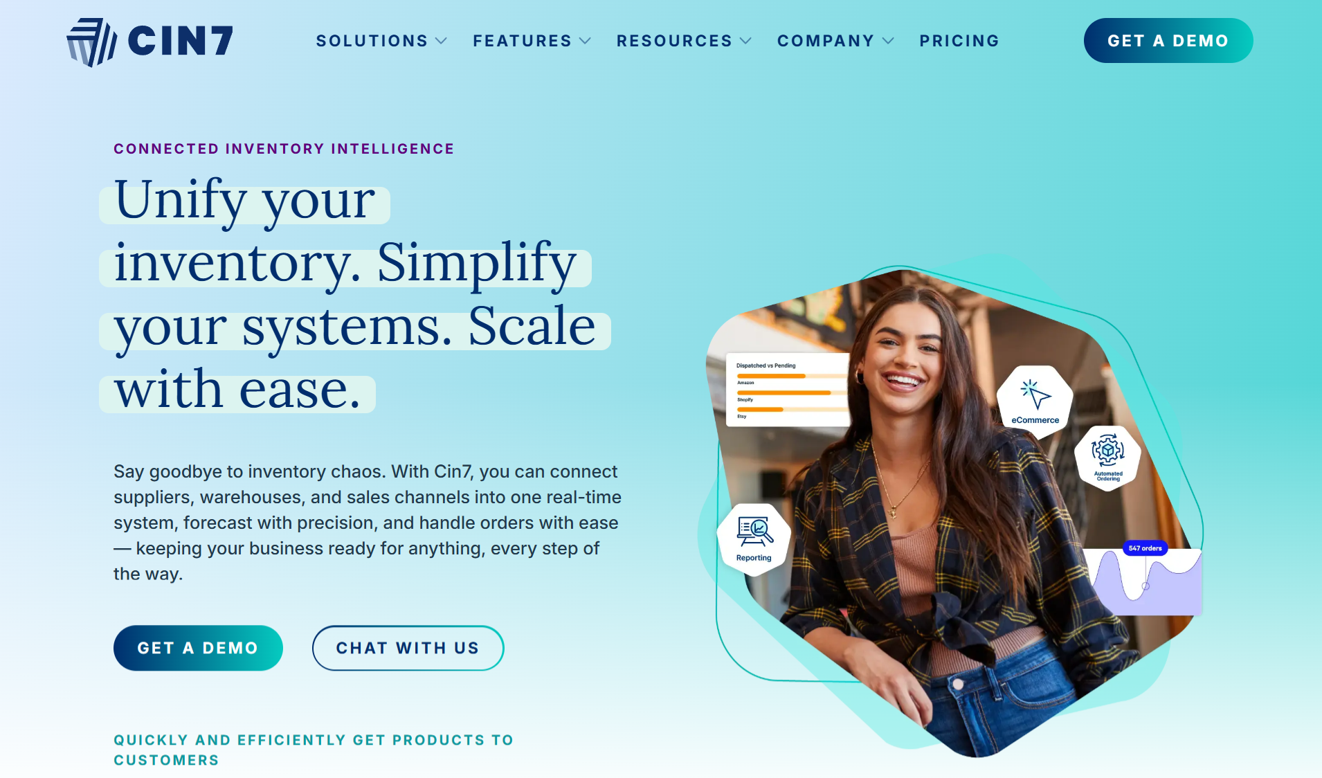 Homepage of Cin7, a connected inventory management solution.
