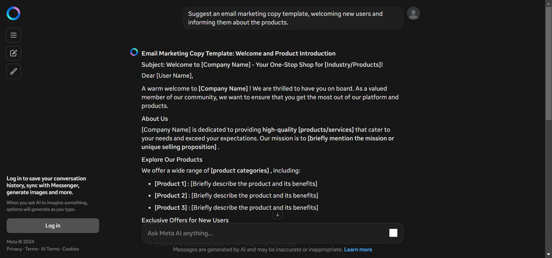  A sample email copy generated by Meta AI.