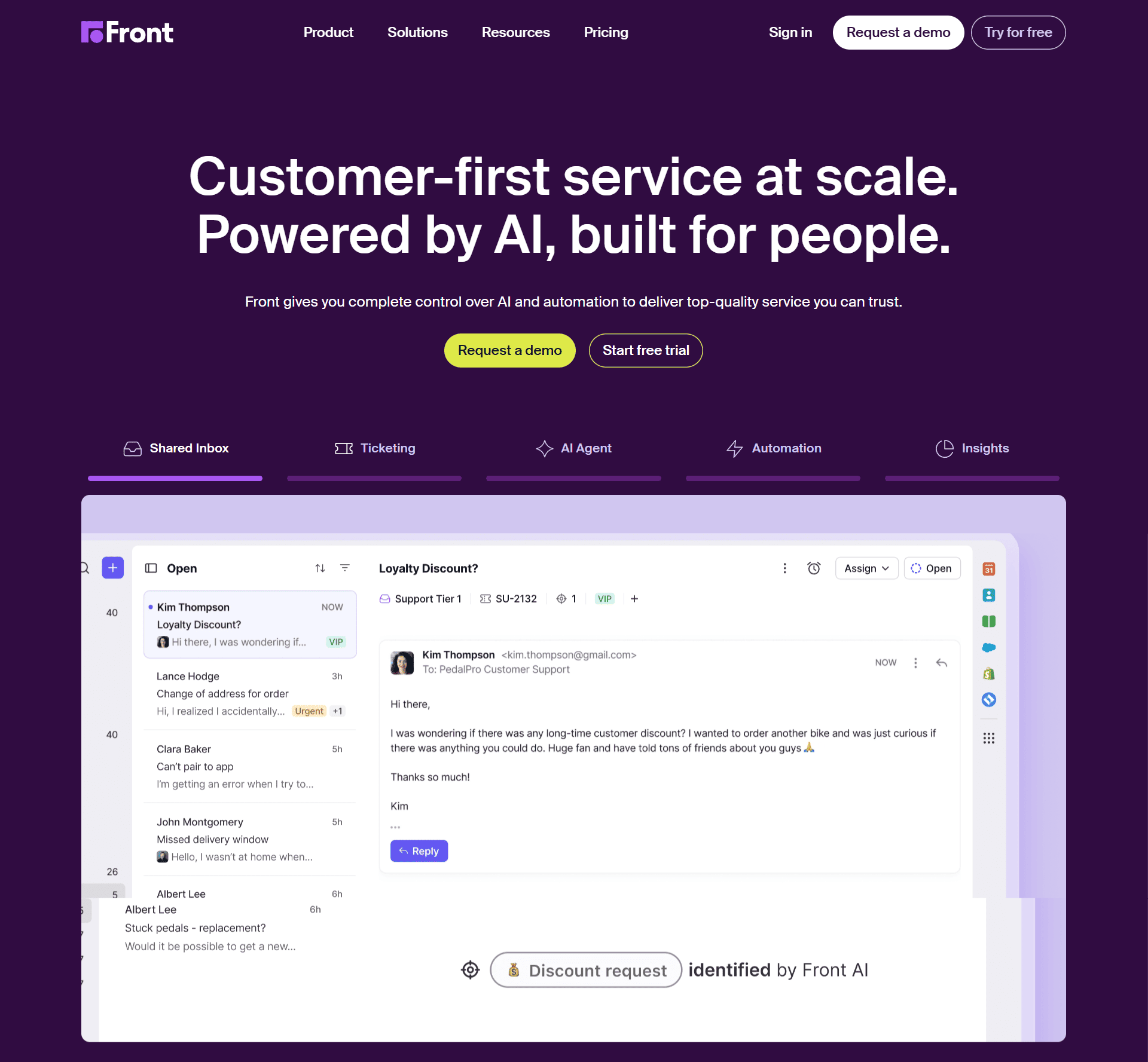 Home page of Front, a good customer operations alternative to Interakt.