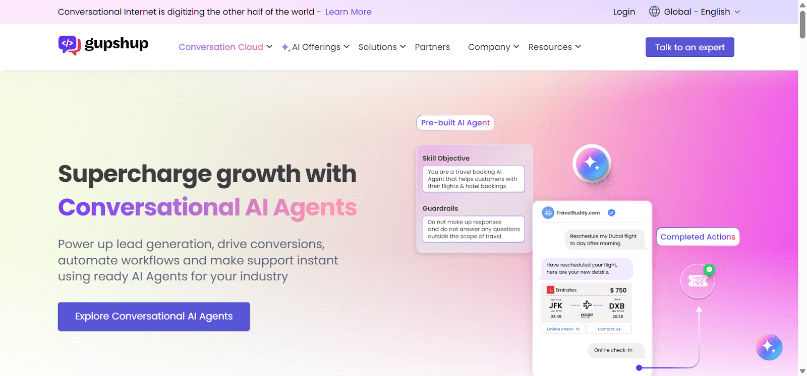Homepage of Gupshup, a SendPulse alternative.