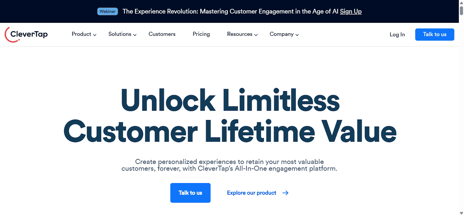 Homepage of Clevertap.