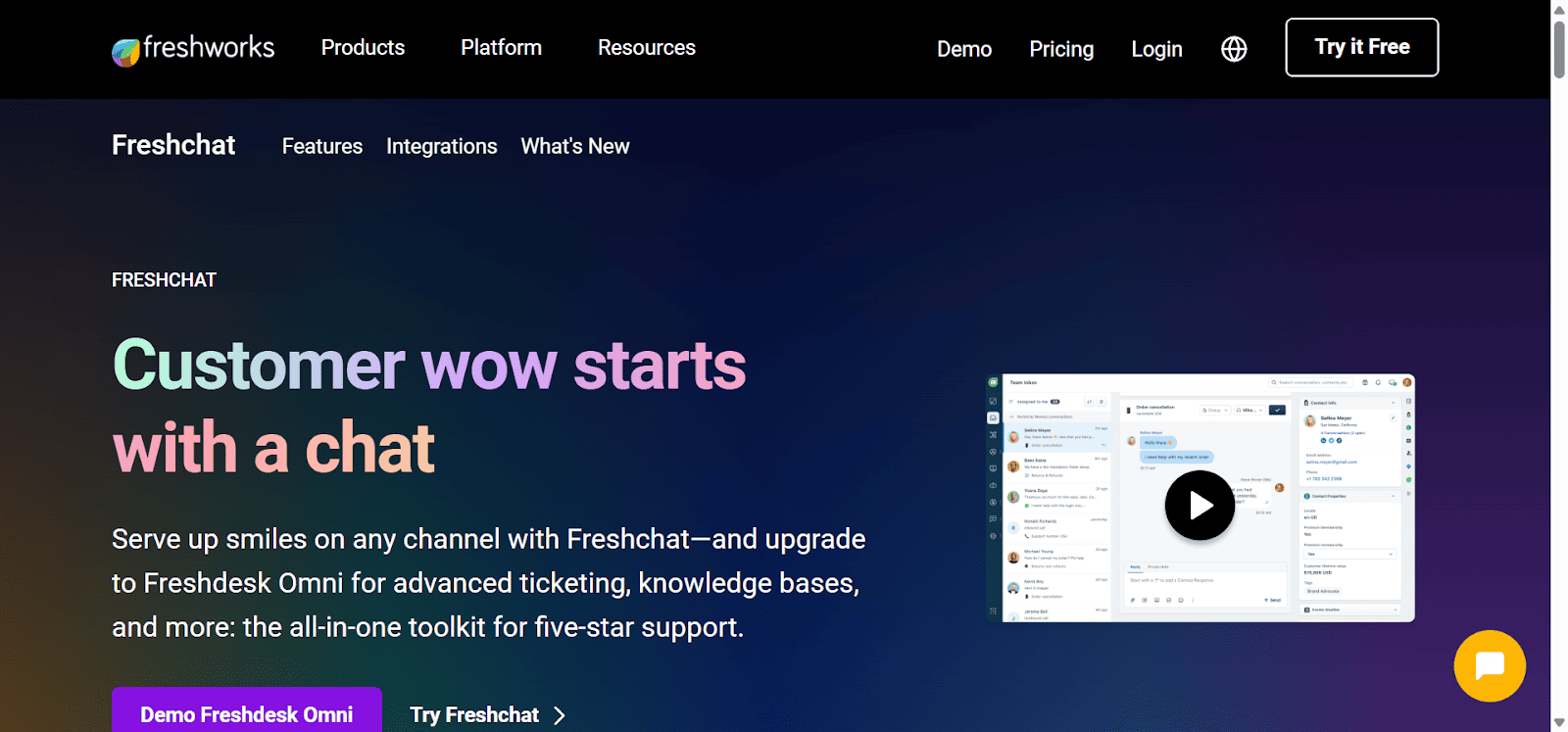 Homepage of Freshchat, a CleverTap alternative.